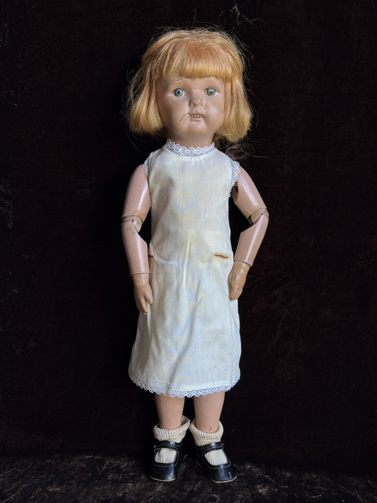Antique American 17” Schoenhut Wooden Jointed Miss Dolly Doll
