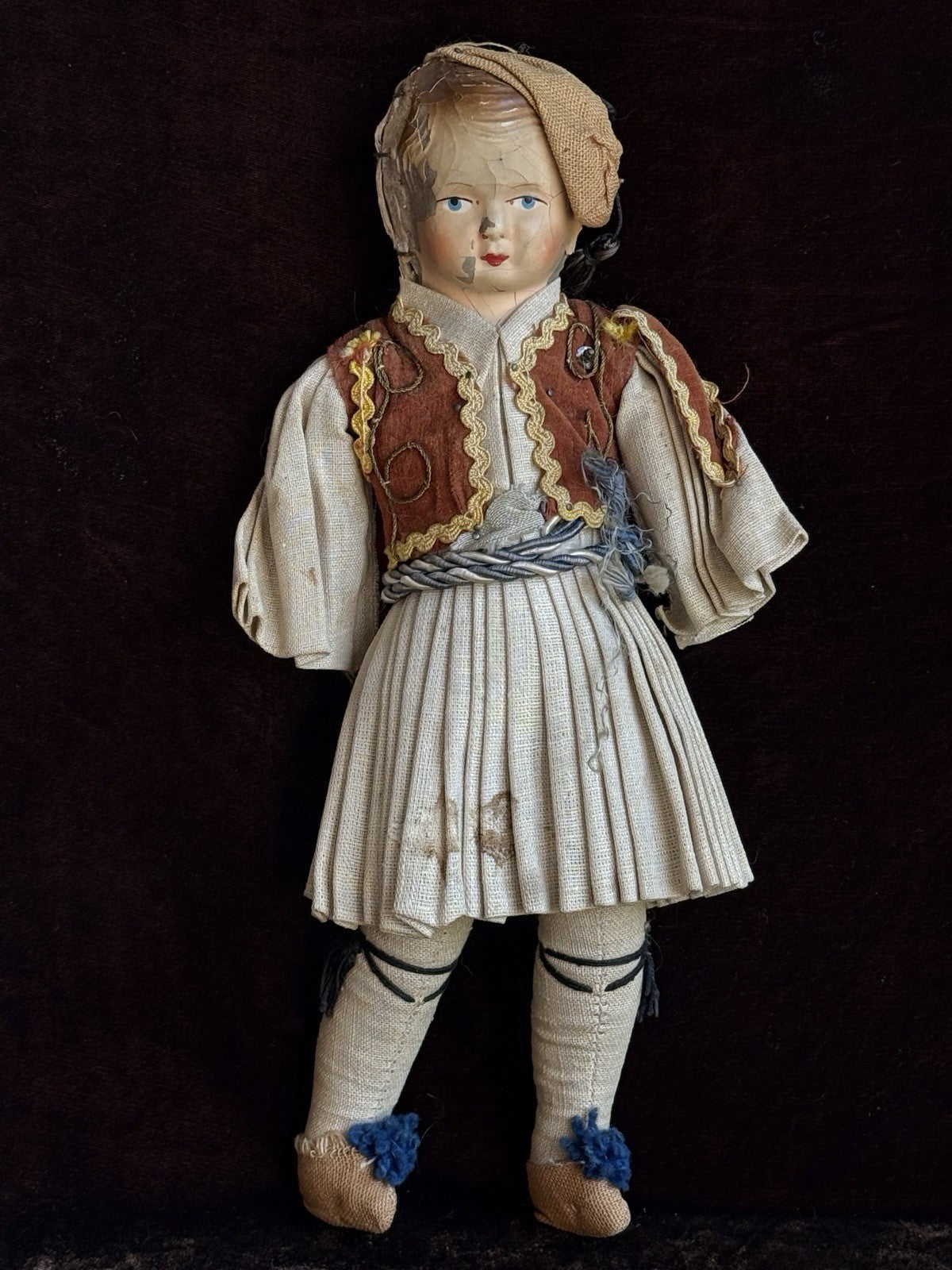 Lot of 2 Antique Composition Cloth Doll In Traditional Greek Costumes