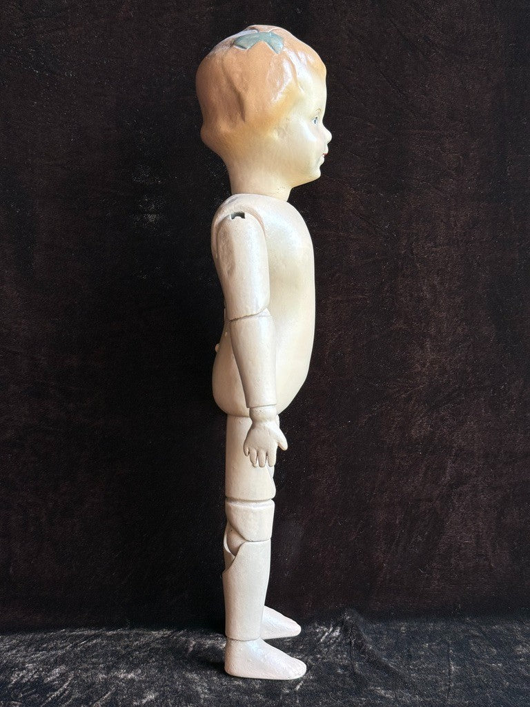 Antique American 15” Schoenhut 101 Wooden Jointed Girl Doll Molded Bow Restored