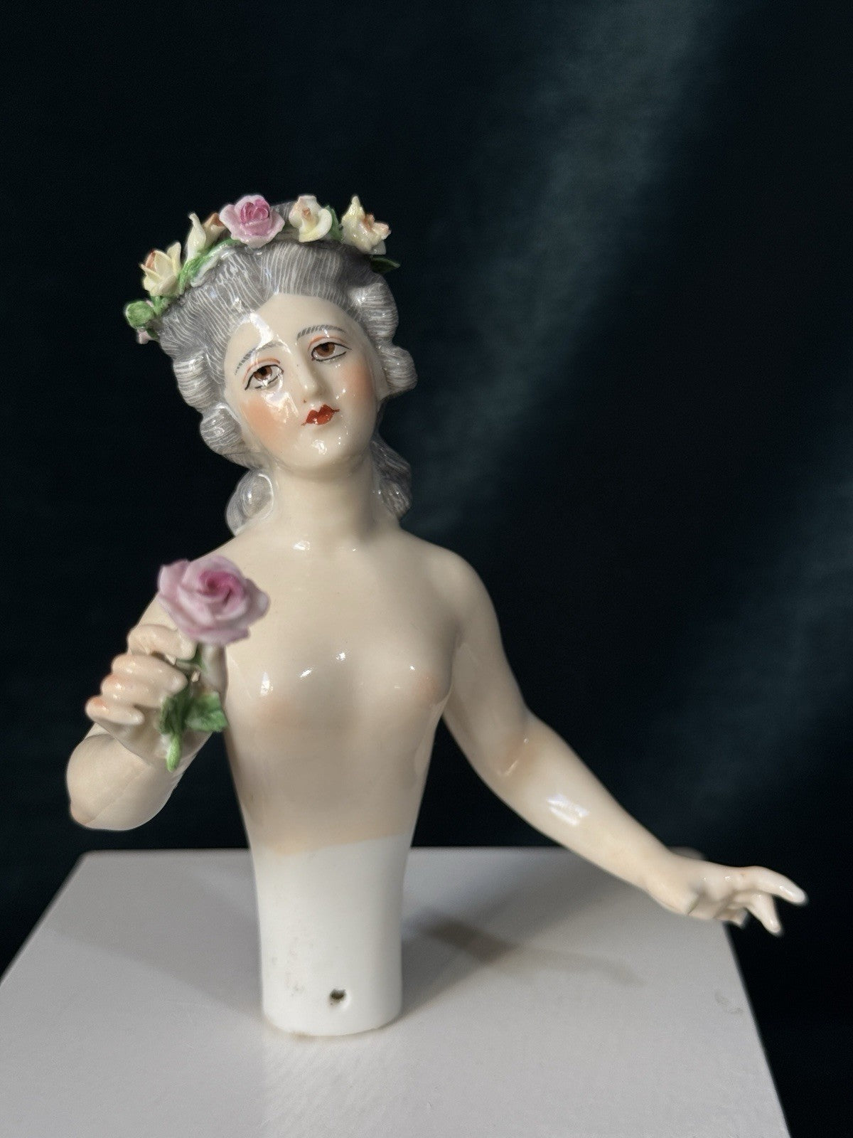 Rare Antique German Dressel & Kister 4 3/4” Half Doll Pin Cushion - Damaged