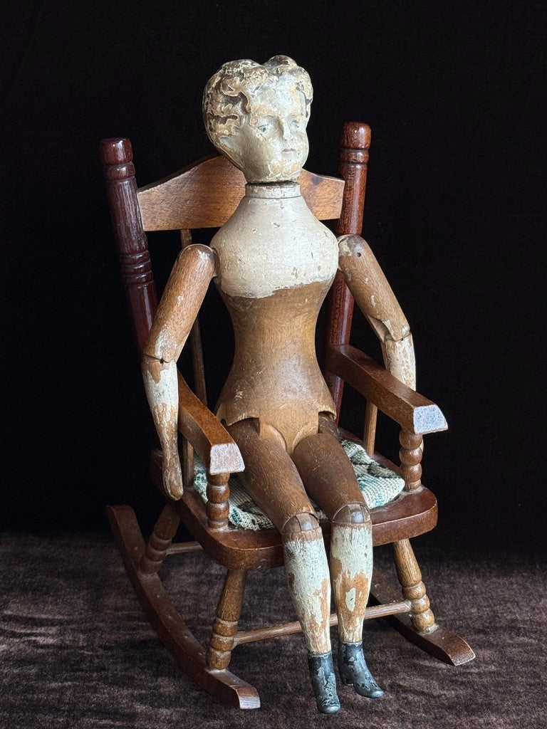 Antique American Mason & Taylor 11.5” Wood Metal Doll