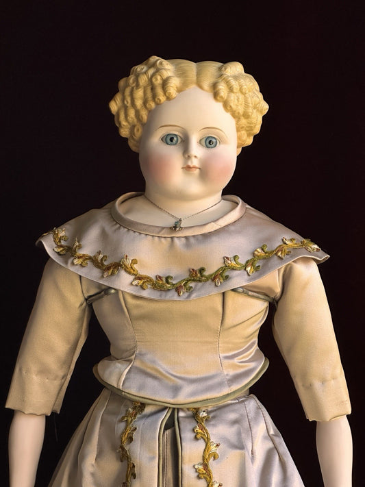 Large Antique German 26” ABG (?) Bisque Parian China Fashion Doll w/ Glass Eyes