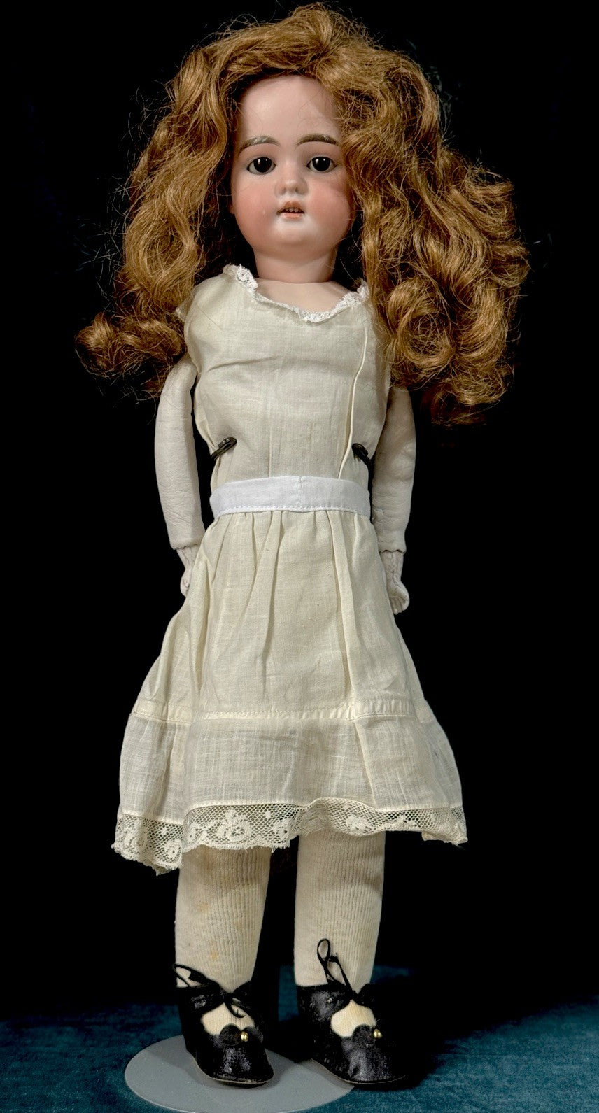 Antique German LHB Louis Herman Bonvoisin 20” Doll Bisque Head Leather Kid Body