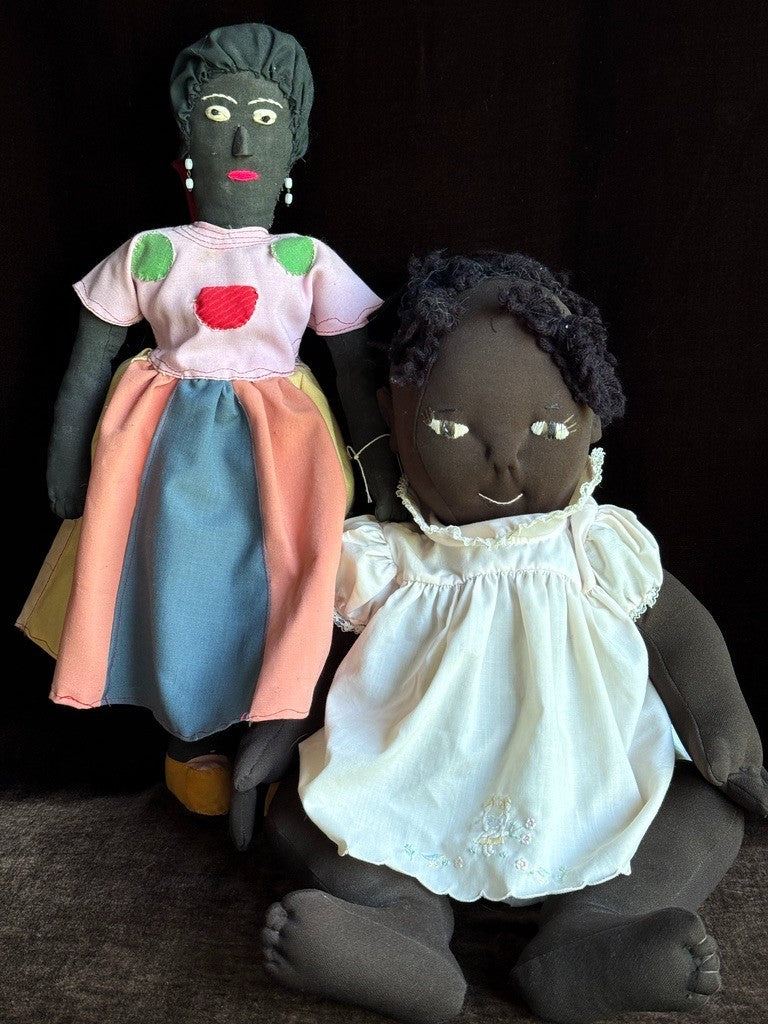 Lot of 2 Vintage Handmade Dark Complexion Cloth Folk Dolls