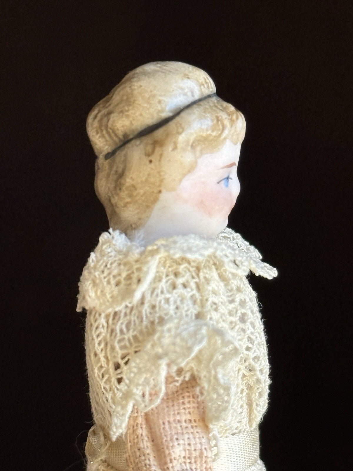 Antique German Simon Halbig 3.875” Bisque Cloth Dollhouse Girl Doll