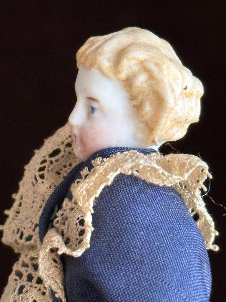 Antique German 3.75" Bisque Cloth Miniature Dollhouse Parian Bisque China Doll