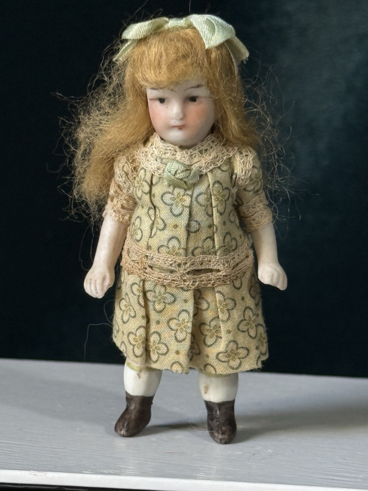 Antique German (?) 3.5” All Bisque Mignonette Dollhouse Doll