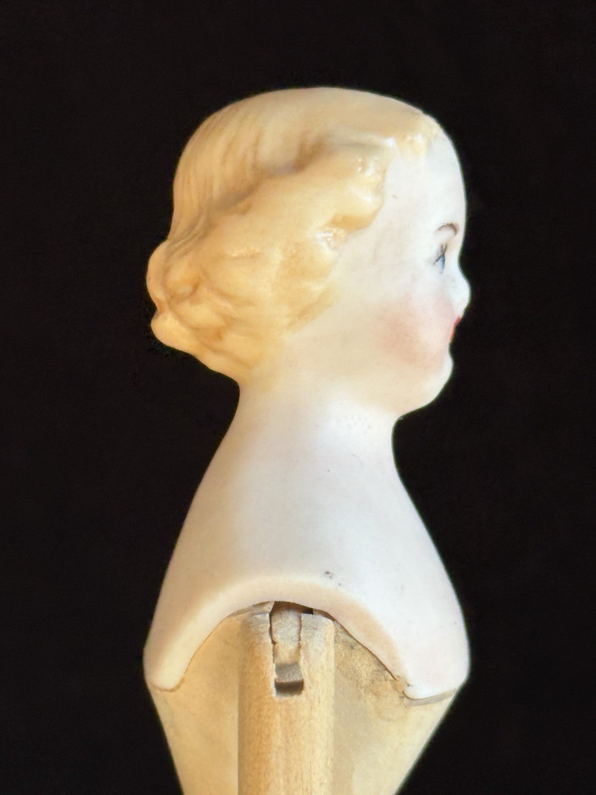 Vintage 5.5” Miniature Reproduction Porcelain Head Wood Body Dollhouse Doll