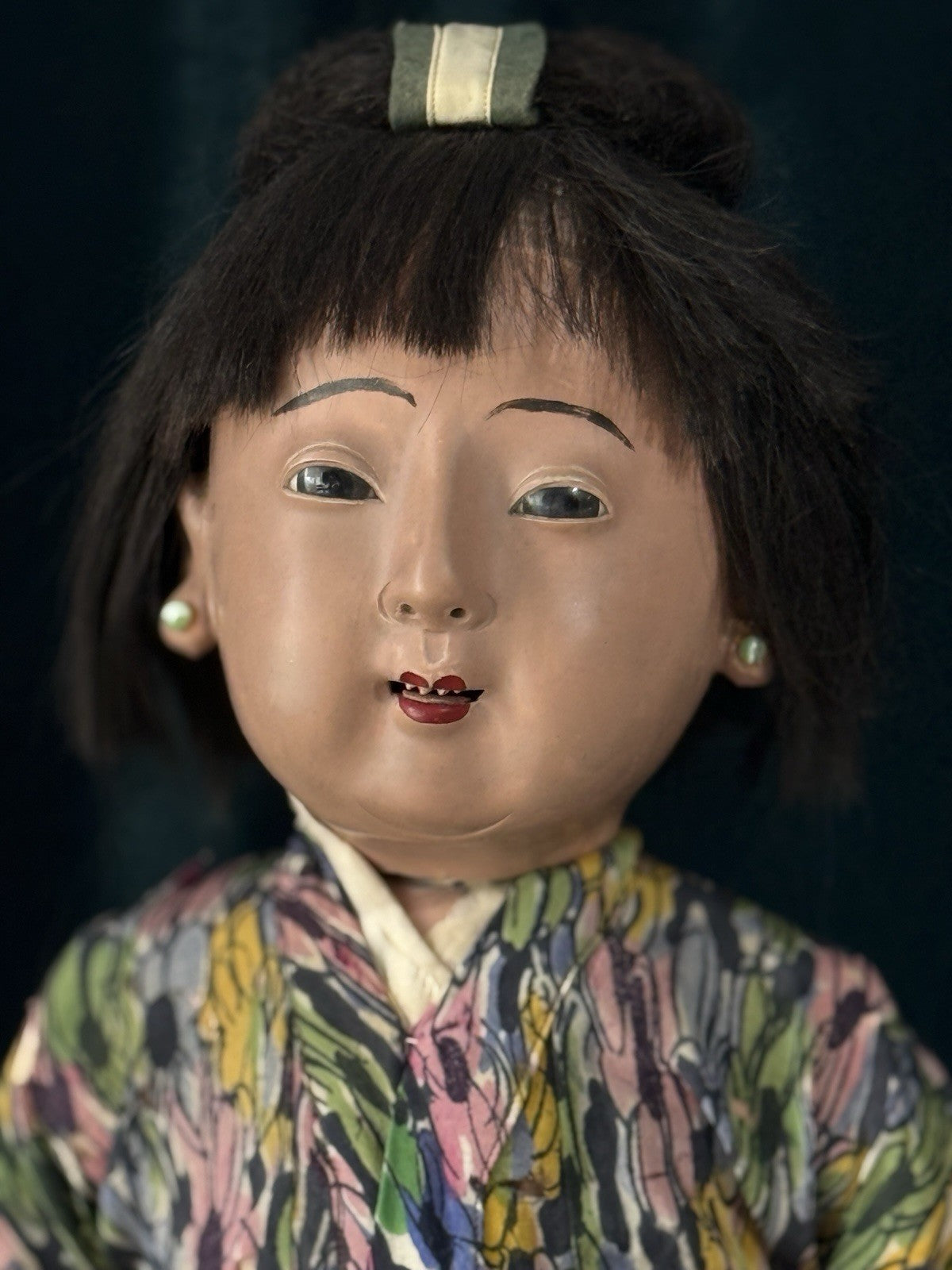 Antique Japanese Large 23” Ichimatsu Gofun Oriental Doll Open Mouth With Teeth
