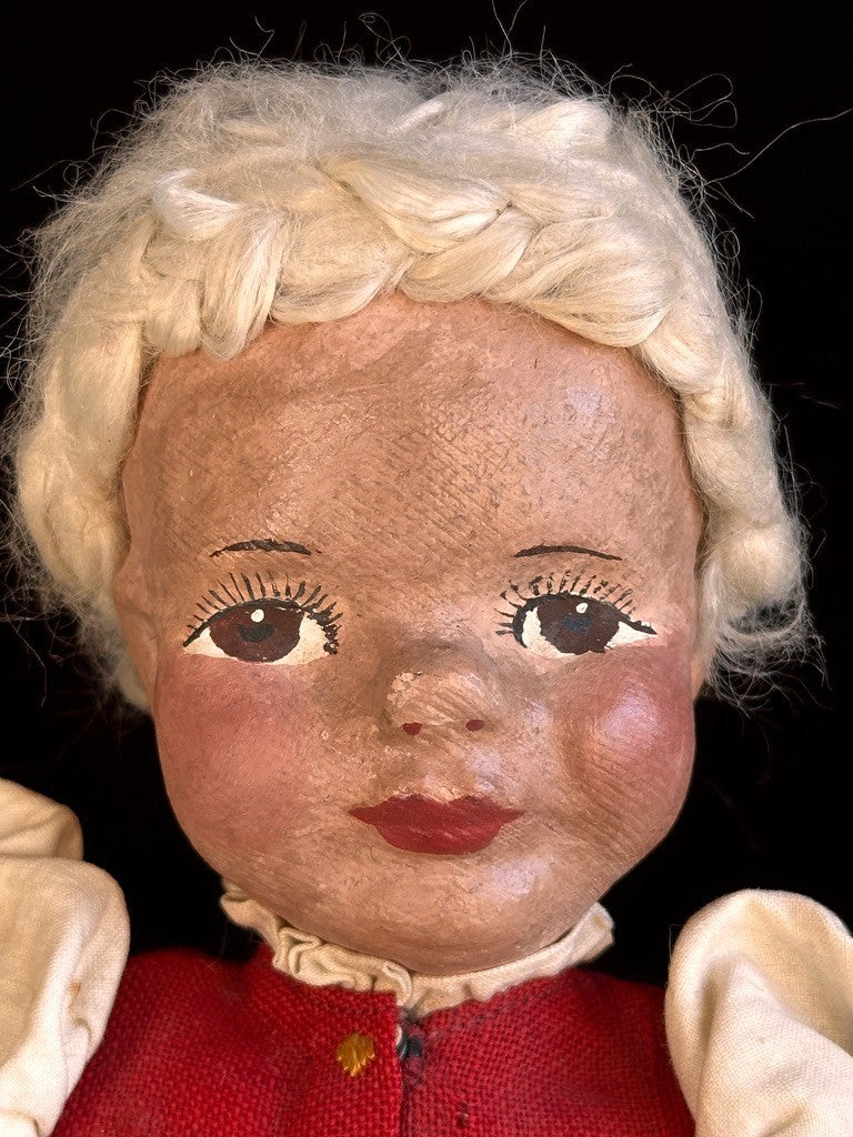 Unidentified Antique European 14” Kathe Kruse Style Oil Painted Cloth Doll