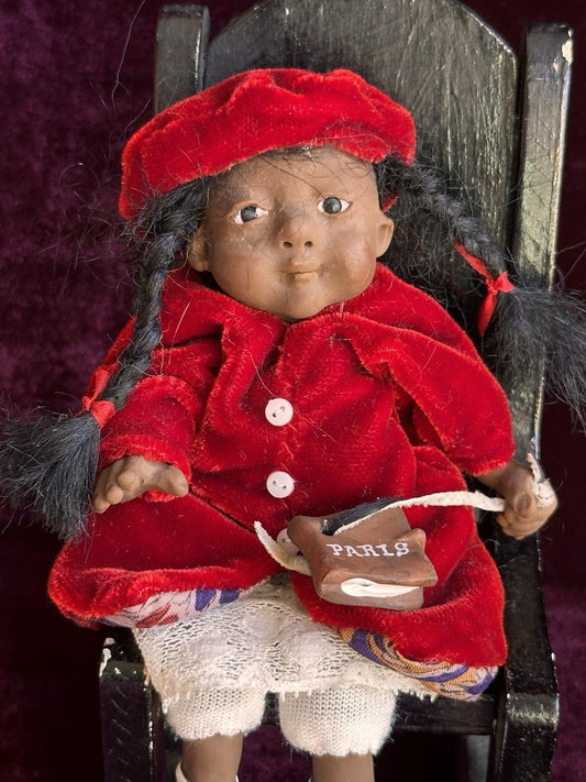 OOAK Miniature Handmade Elizabeth Cooper 5” Polymer Clay Cloth African Girl Doll