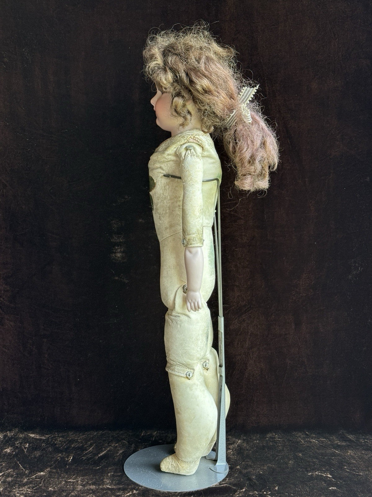 Antique German 23” Armand Marseille 370 Bisque Shoulder Head Leather Body Doll