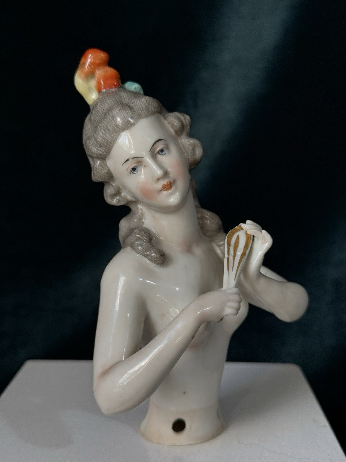 German Porcelain 5” Half Doll Marie Antoinette Style by Dressel and Kister