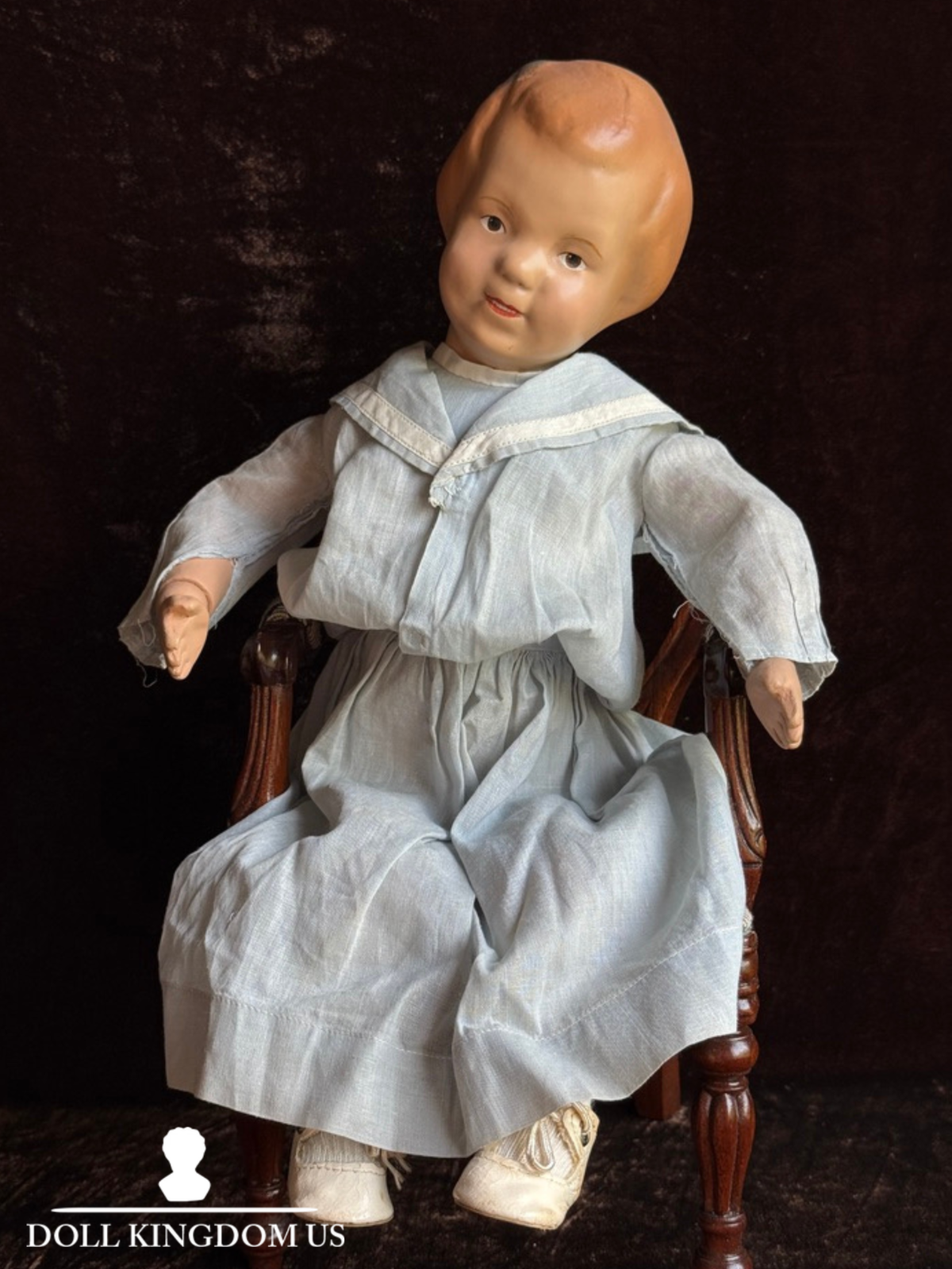 Antique American 15” Schoenhut 101 Wooden Jointed Girl Doll Molded Bow Restored