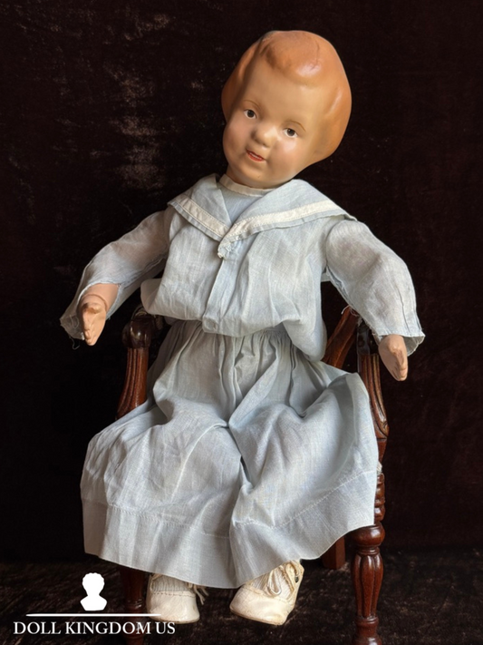 Antique American 15” Schoenhut 101 Wooden Jointed Girl Doll Molded Bow Restored