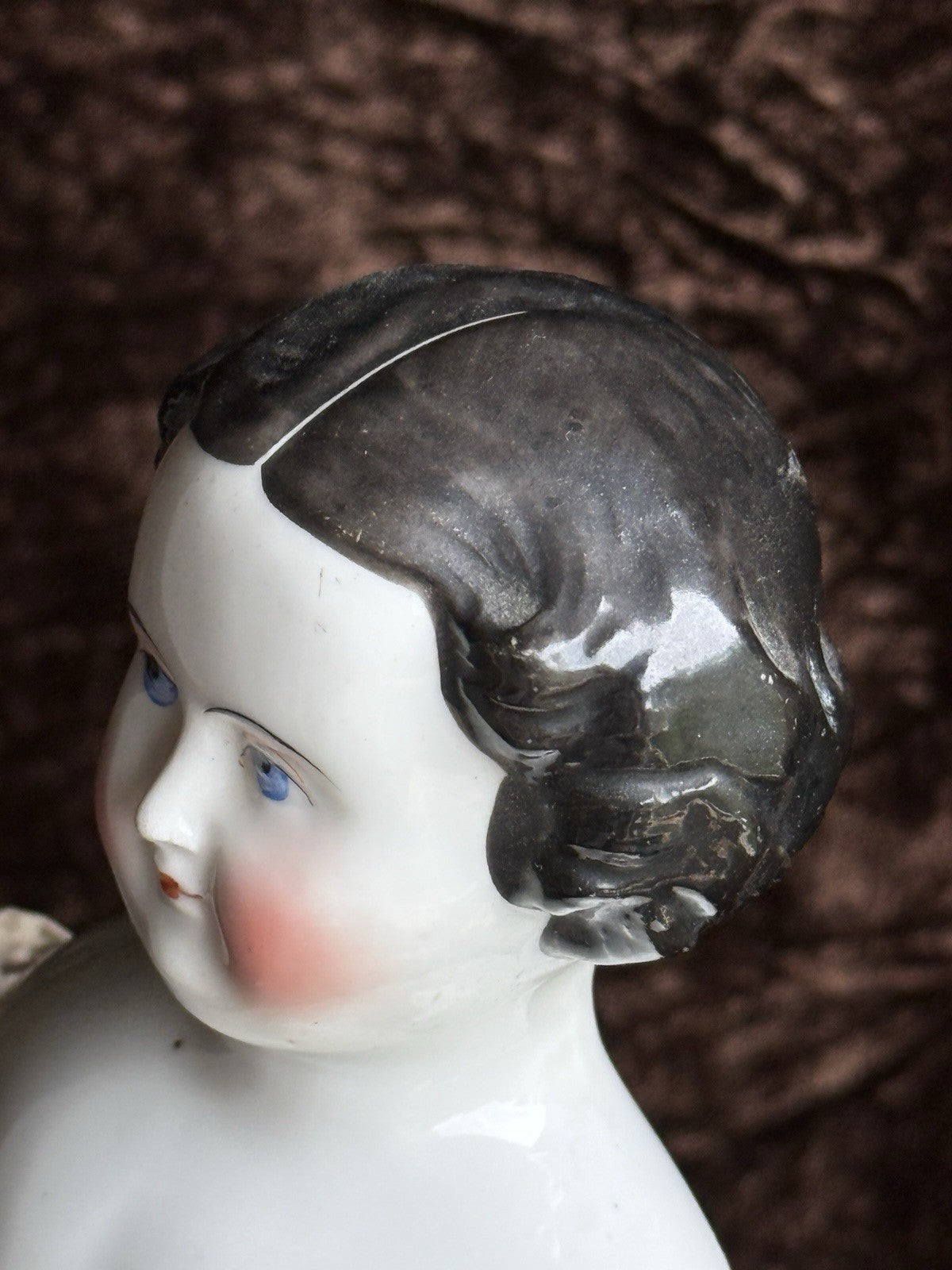 Antique German 15.5” Flat Top Highbrow China Shoulder Head Doll
