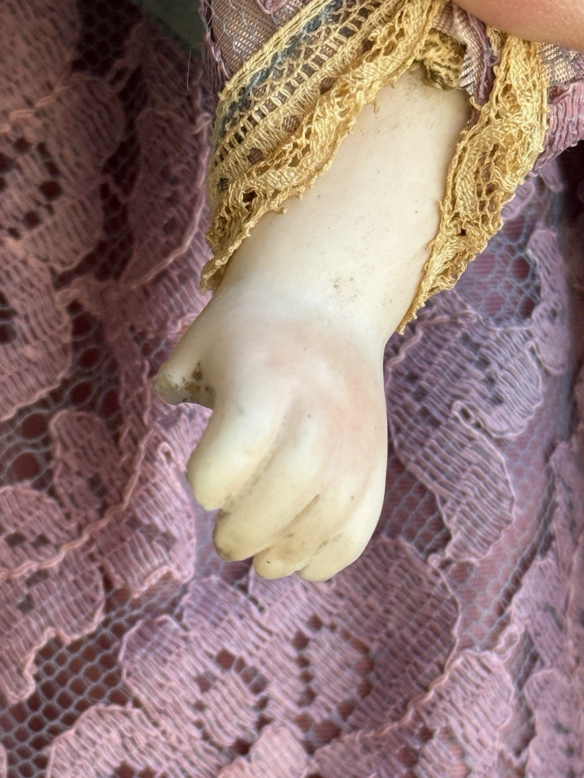 Antique German 18” Papier Mache Leather Body Doll