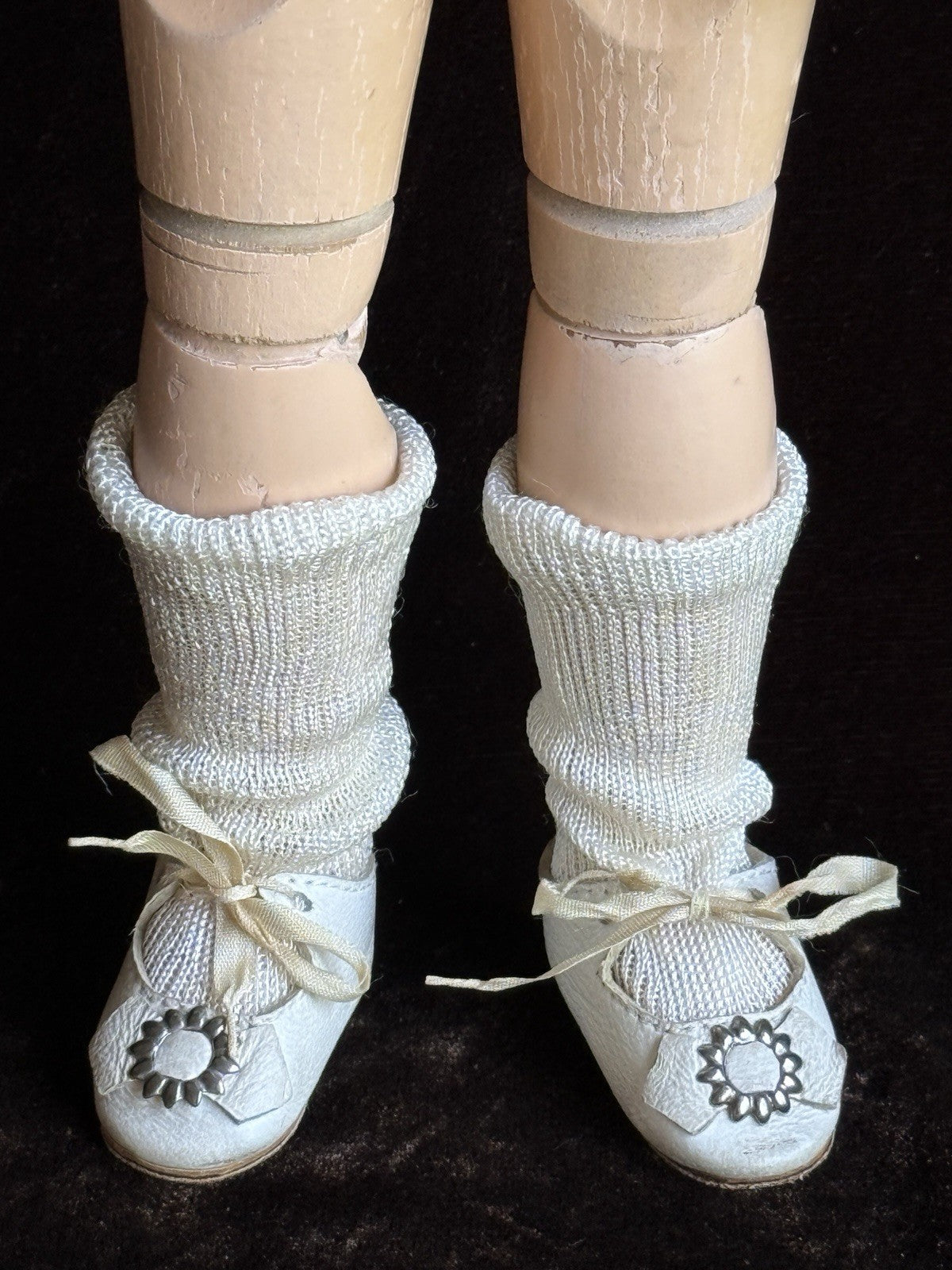 Antique American 16.5” Schoenhut 102 Series Wooden Doll Carved Braided Hair Bow