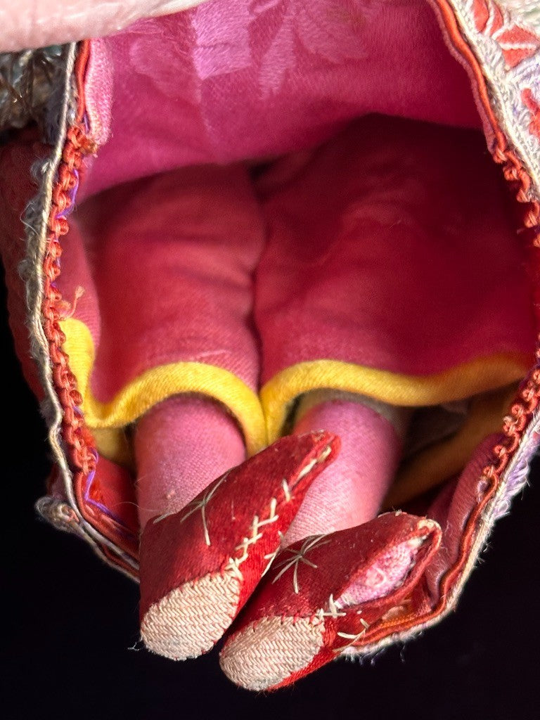Pair of Antique Door of Hope Mission Carved Wood Cloth Bride and Groom Dolls