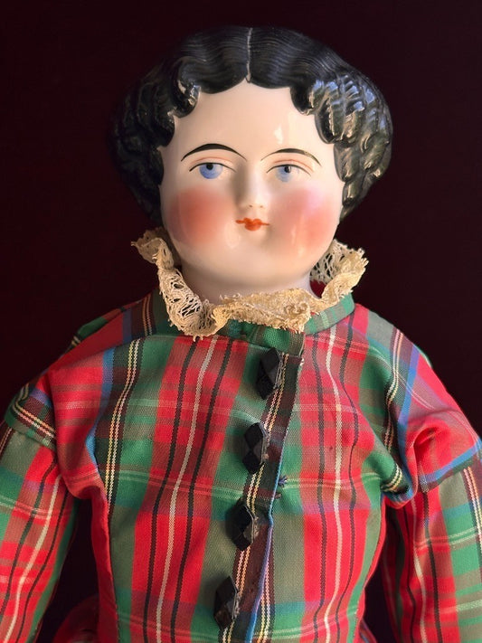 Antique German 16” Flat Top China Shoulder Head Doll