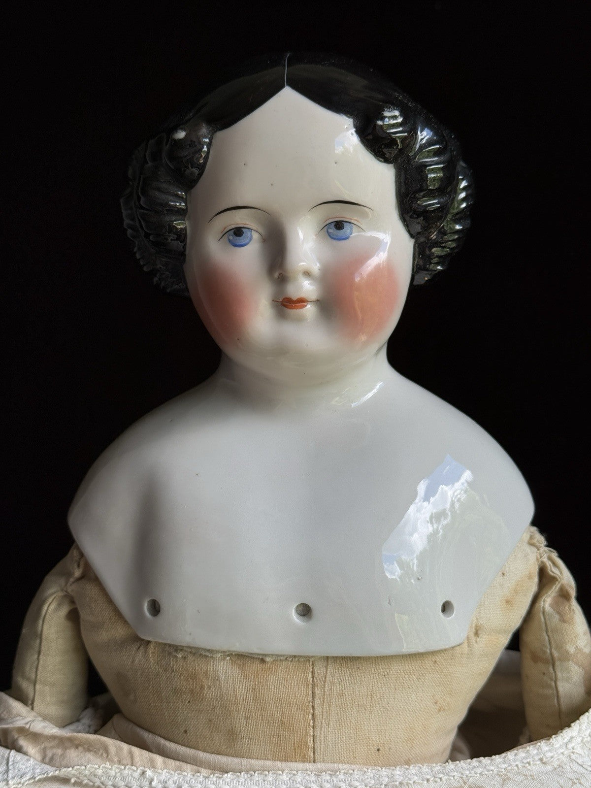 Large Antique German 25” Flat Top Highbrow China Shoulder Head Doll