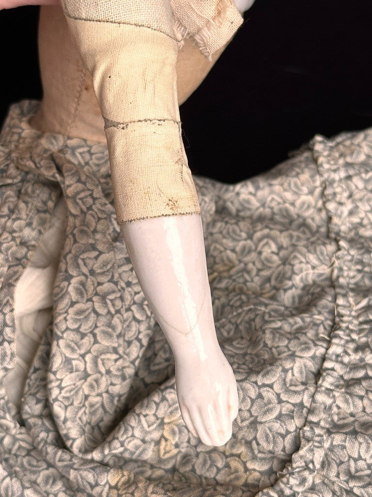 Antique German 18.5” Flat Top Highbrow China Shoulder Head Doll