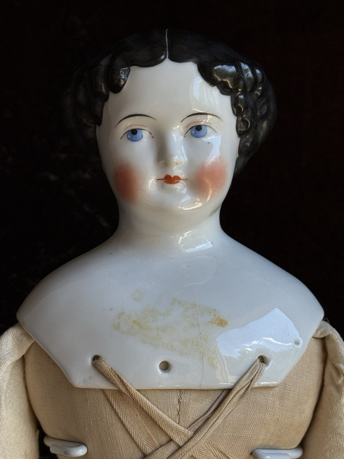 Antique German 19” Flat Top Highbrow China Shoulder Head Doll