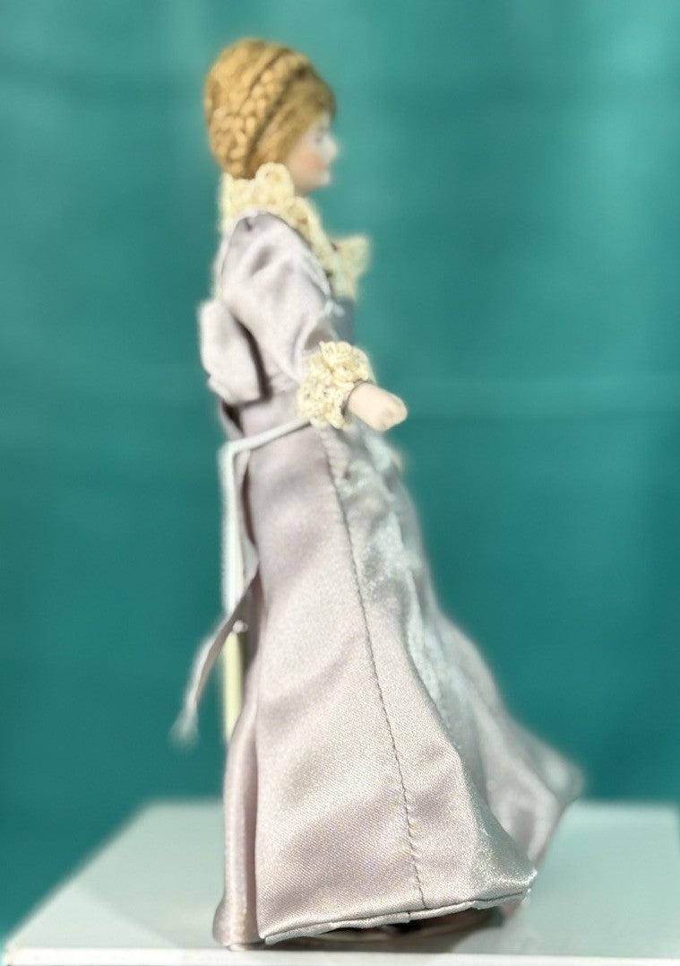 Porcelain/Cloth Reproduction Of Miniature Dollhouse 6” Lady Doll