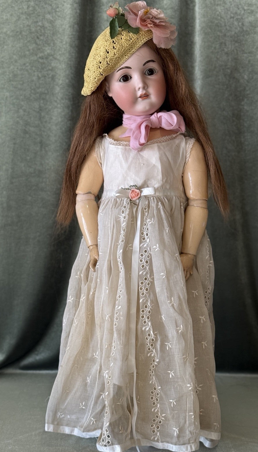Large 32” Antique German Queen Louise Doll Bisque Head Composition Body