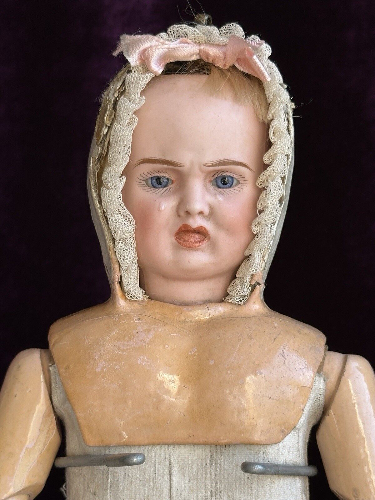 Antique German 14” Carl Bergner 3-Faces Multifaceted Bisque Head Doll