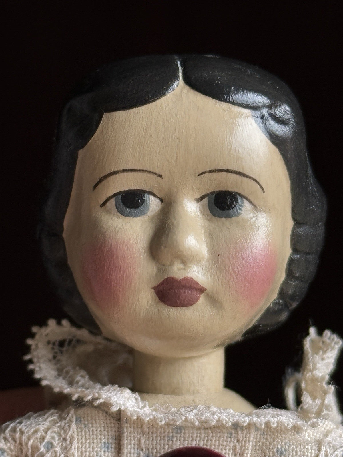 Collectible Handcarved 6.5" Wooden Hitty Girl Doll By Artist Gail Wilson