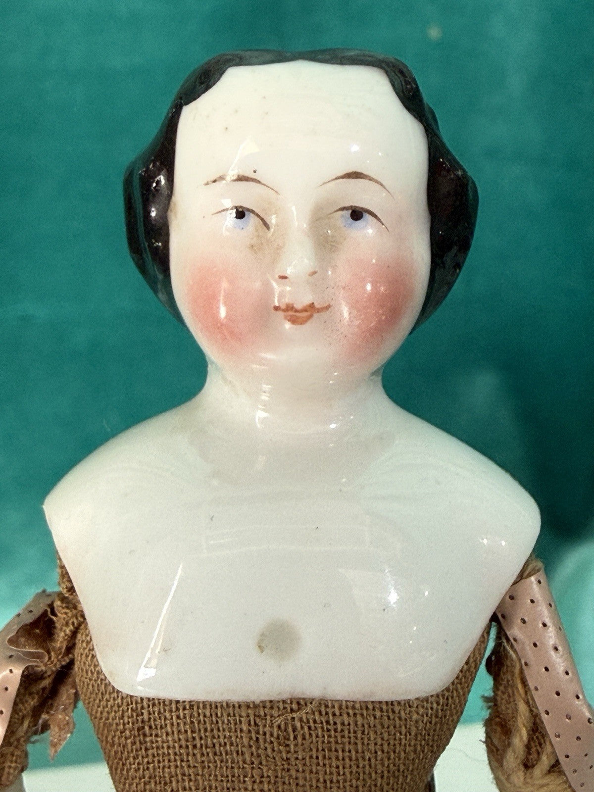 Antique German 5.5” Bisque Cloth Miniature Dollhouse China Doll