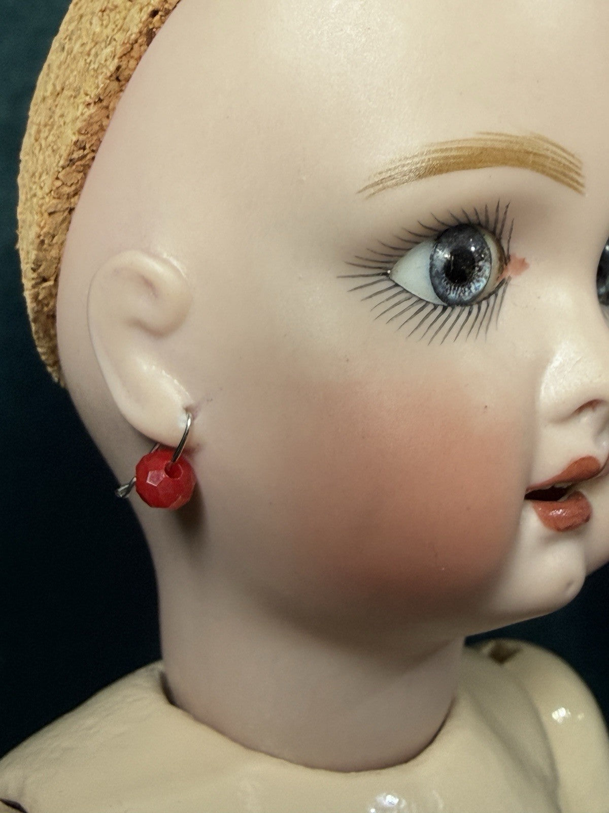 Porcelain/Composition 11” Reproduction of Antique French Bleuette Doll Red Dress