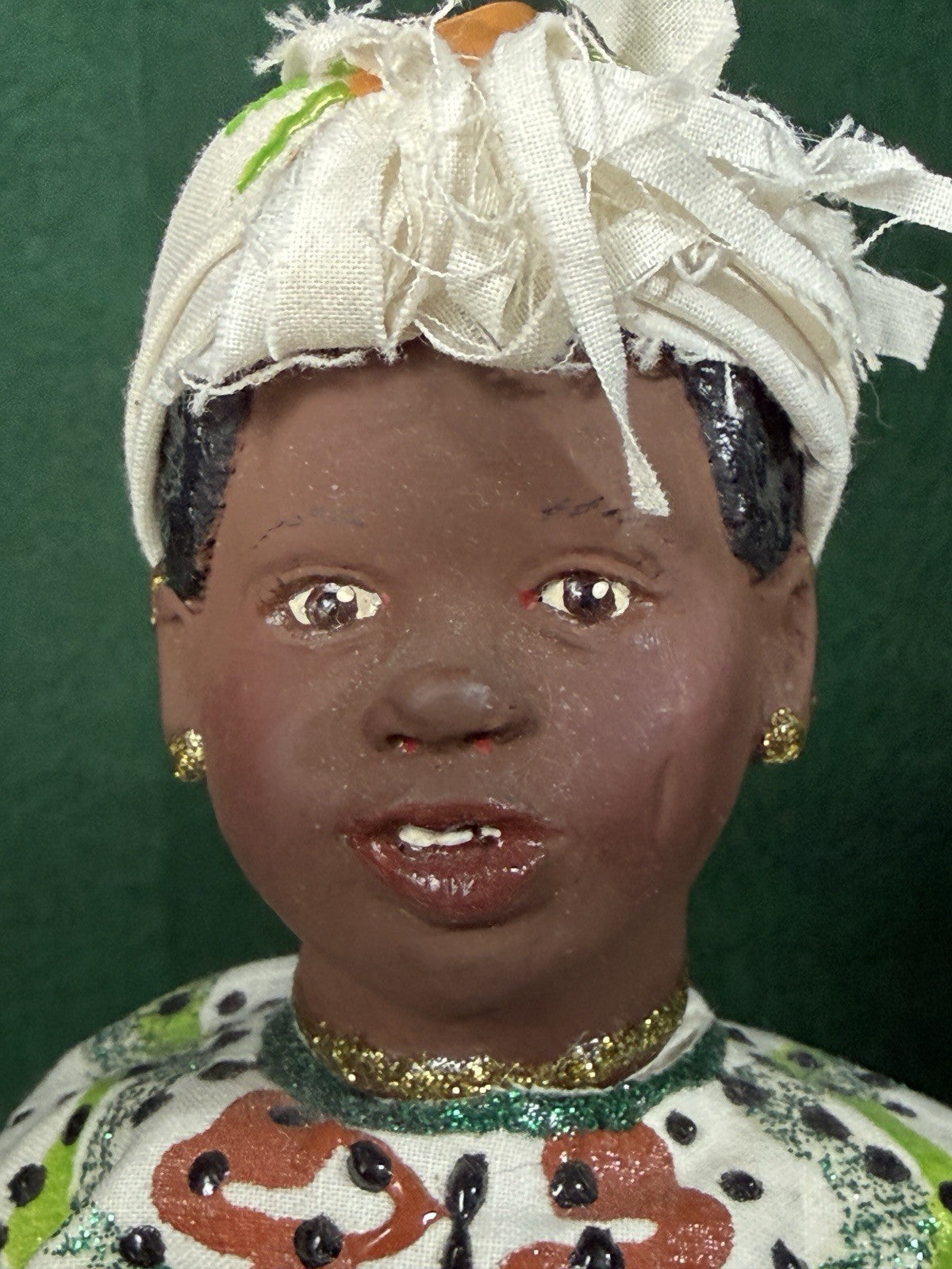Lot Of 4 Hand painted Wooden/resin Collectible Dolls With Handmade Clothes