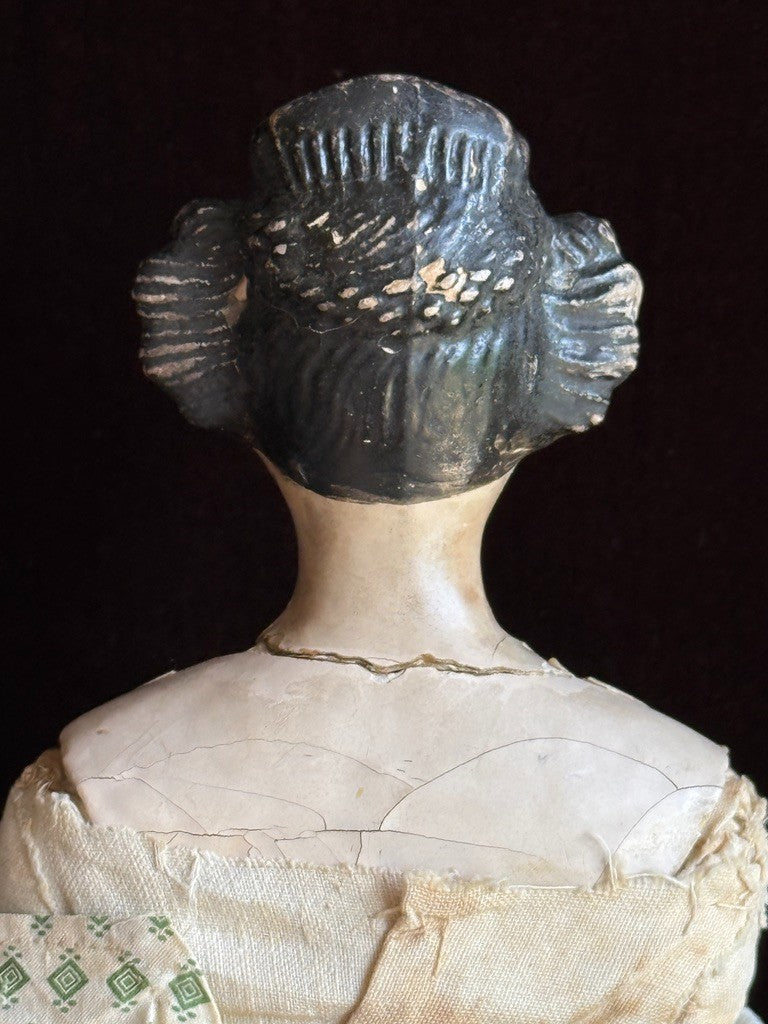 Antique German 15.5” Papier Mache Milliner’s Model Apollo Knot Coiffure Doll