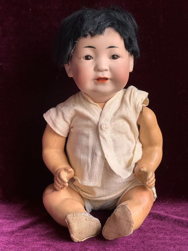 Antique German JDK Kestner 243 Asian Oriental Bisque Baby Doll Composition Body