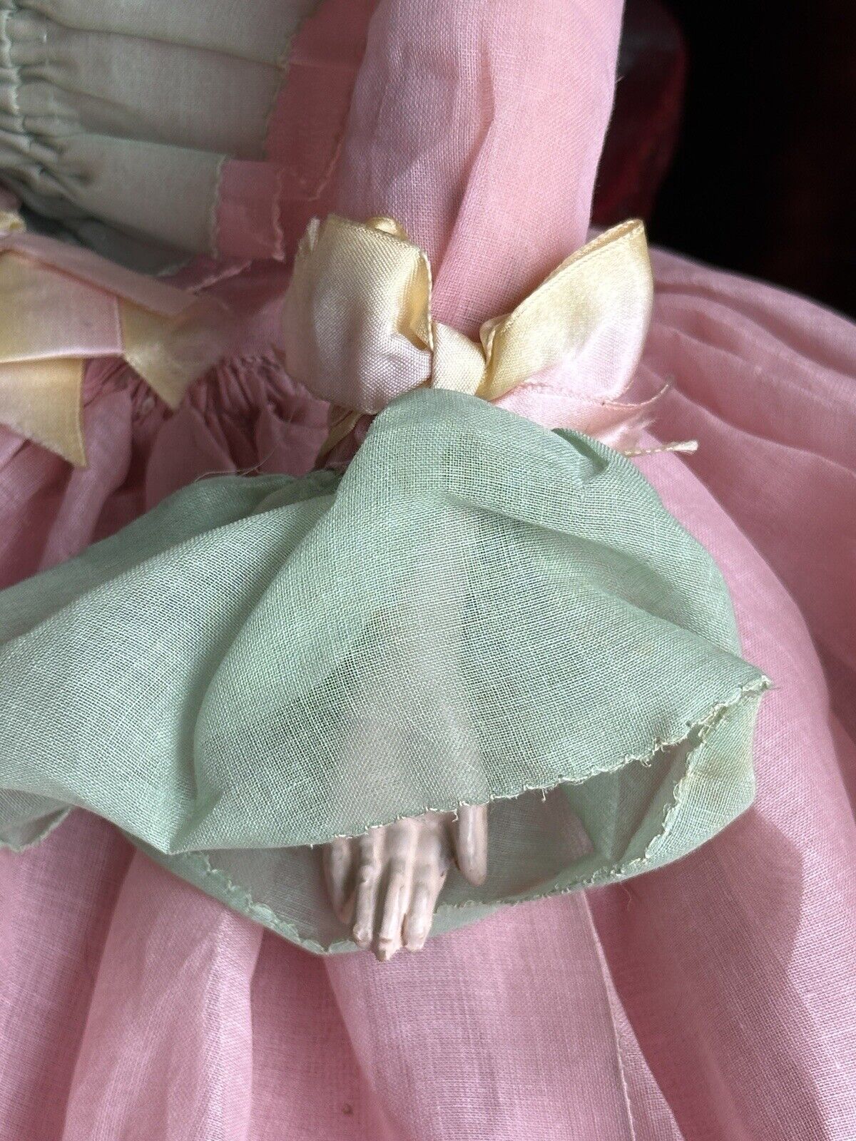 Antique Art Deco 29” French Boudoir Flapper Cloth Face Mask Doll