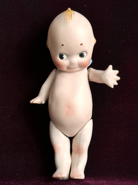 Rare Antique Rose O’Neill All-Bisque 5.125” Kewpie Doll  Blue Wings Jointed Legs