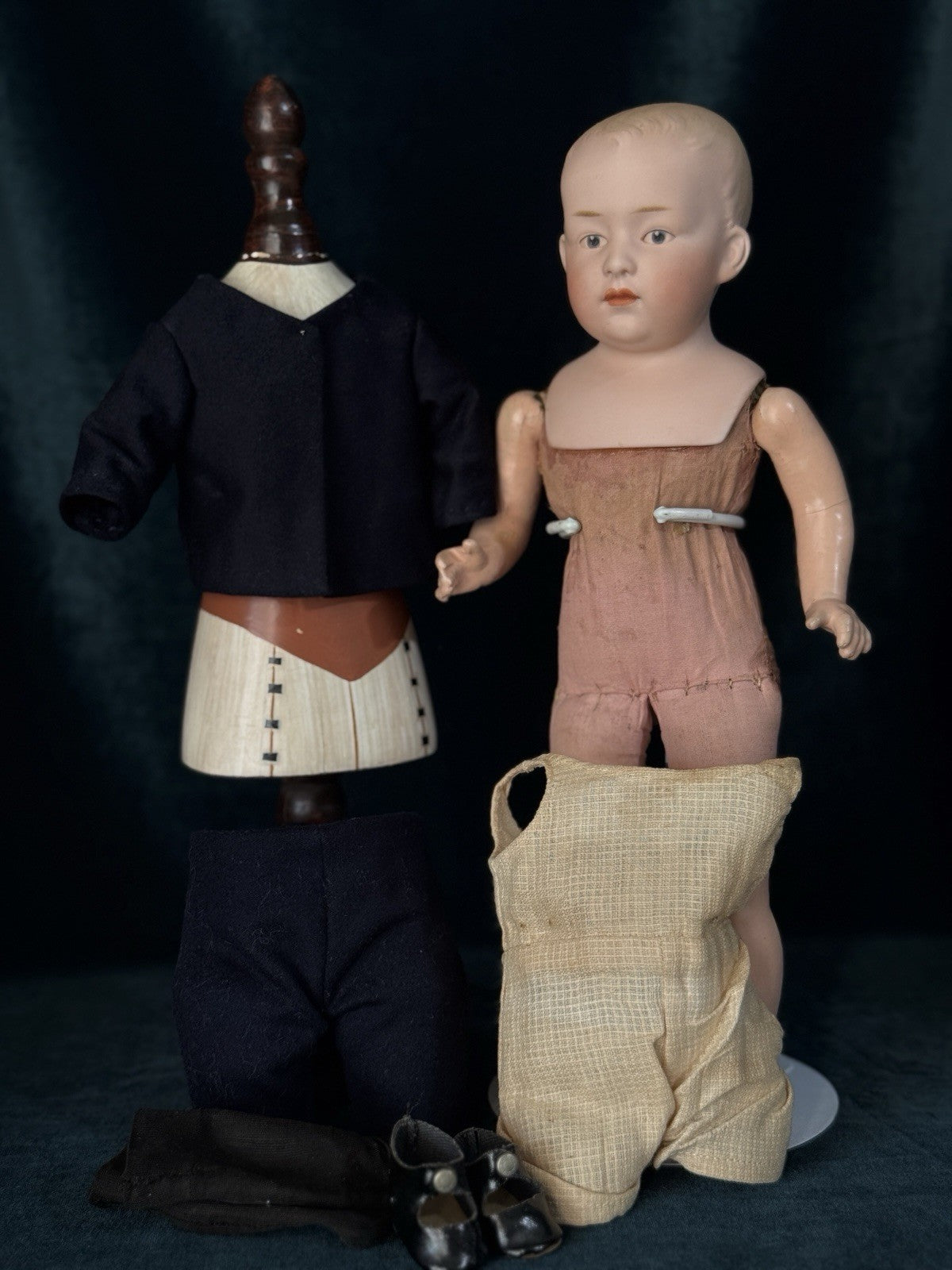 Antique German Gebruder Heubach Bisque Head Composition Body Boy 12” Doll