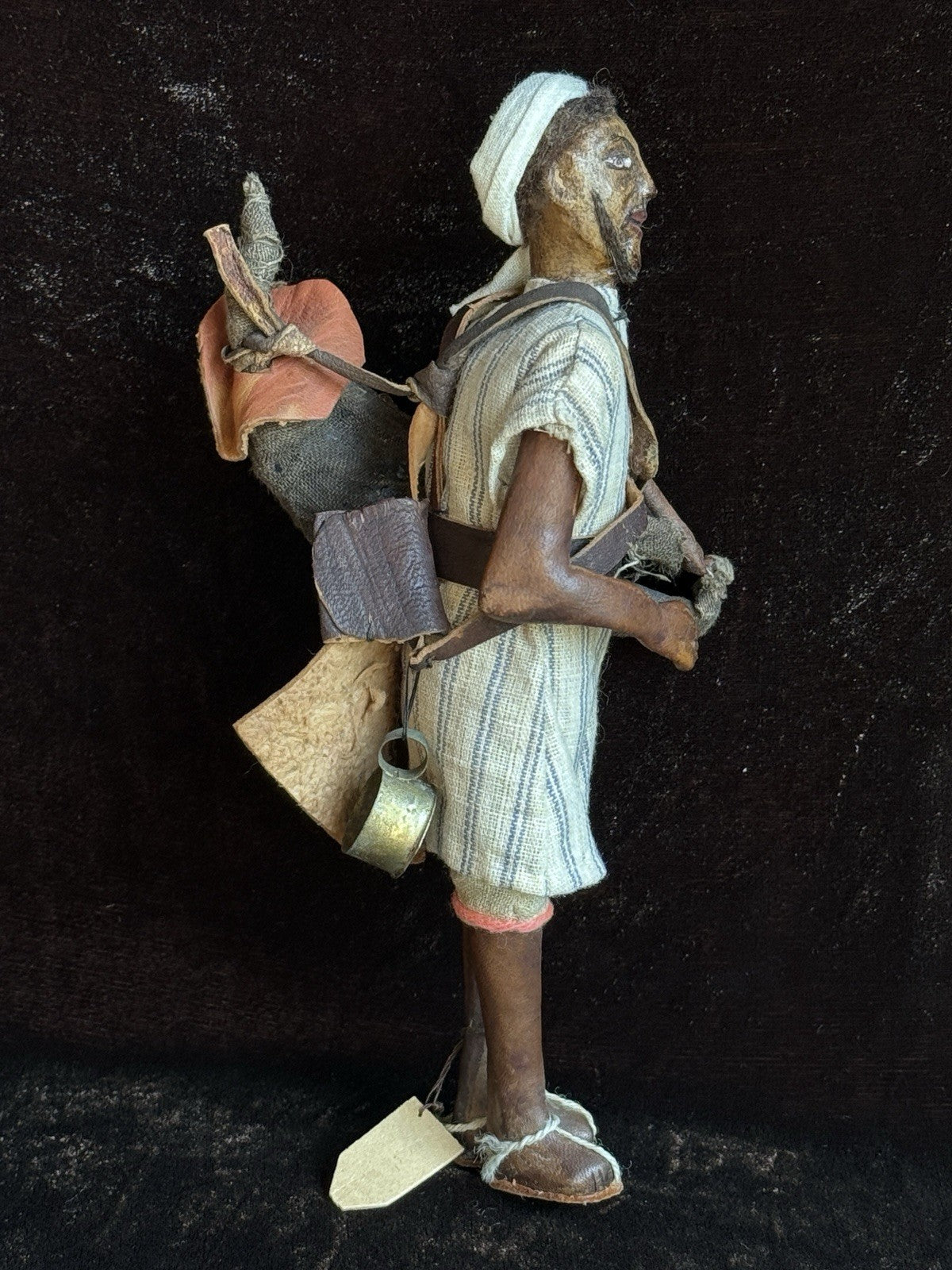 Vintage 8.75” Kimport Water Carrier Leather Male Traditional Folk Doll