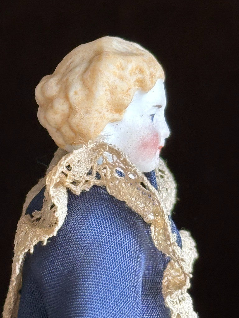 Antique German 3.75" Bisque Cloth Miniature Dollhouse Parian Bisque China Doll