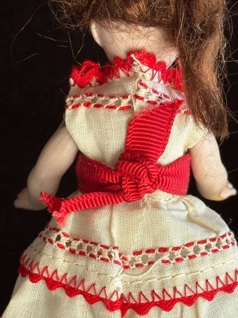 Antique German 4.75” All Bisque Closed Mouth Mignonette Doll