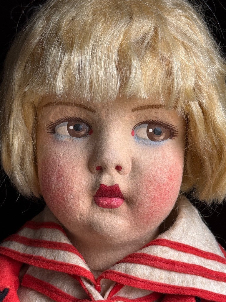 Large Vintage French 23” Raynal Felt Cloth Character Doll with Tag
