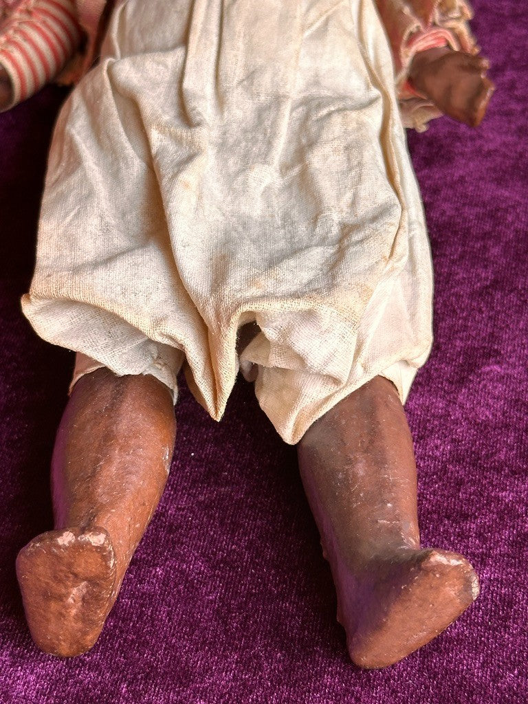 Unidentified Antique German 11” Dark Complexion Bisque Head Boy Doll