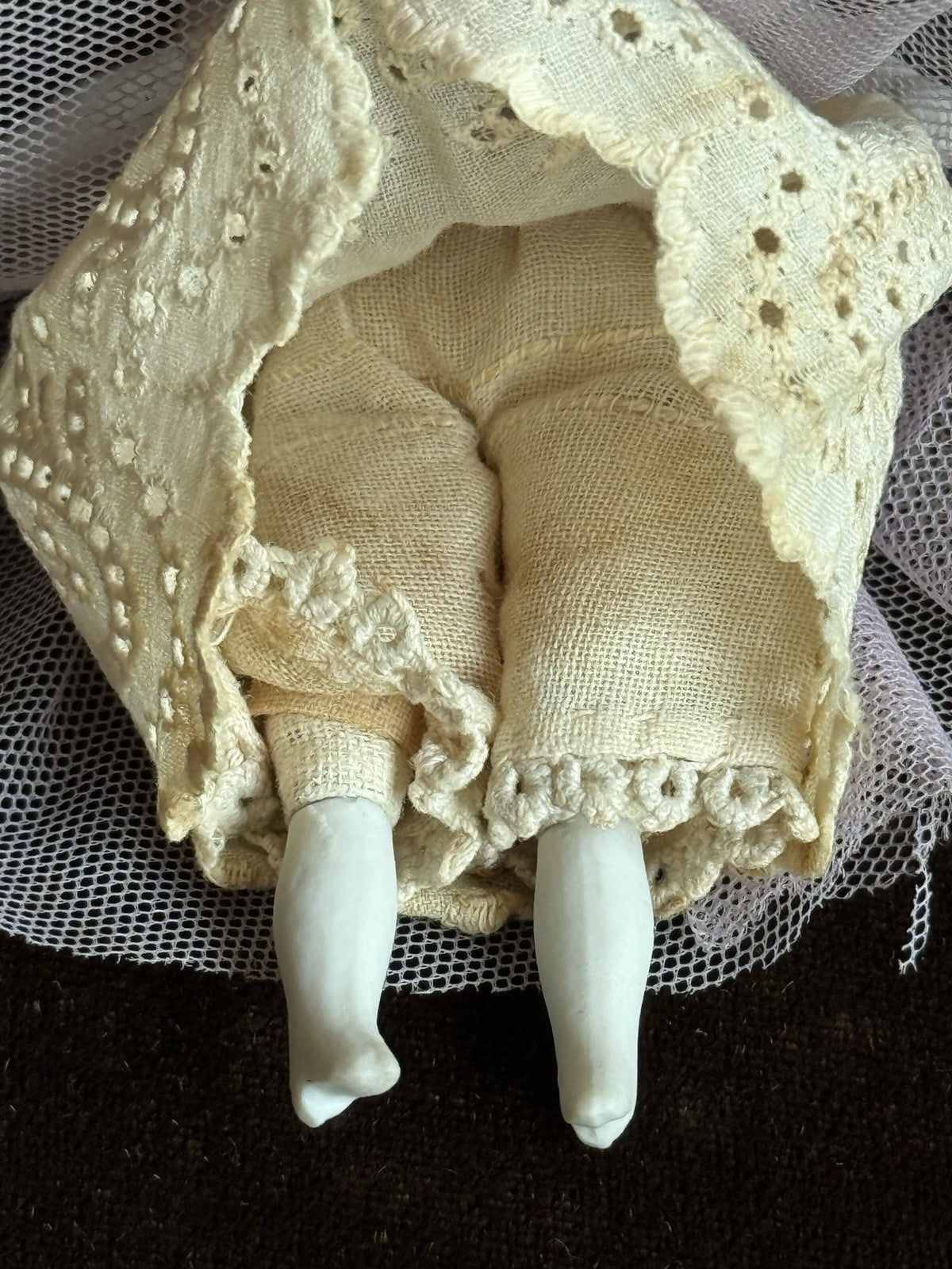 Lot of 2 Antique German 4"-4.25" Bisque Cloth Miniature Dollhouse China Dolls