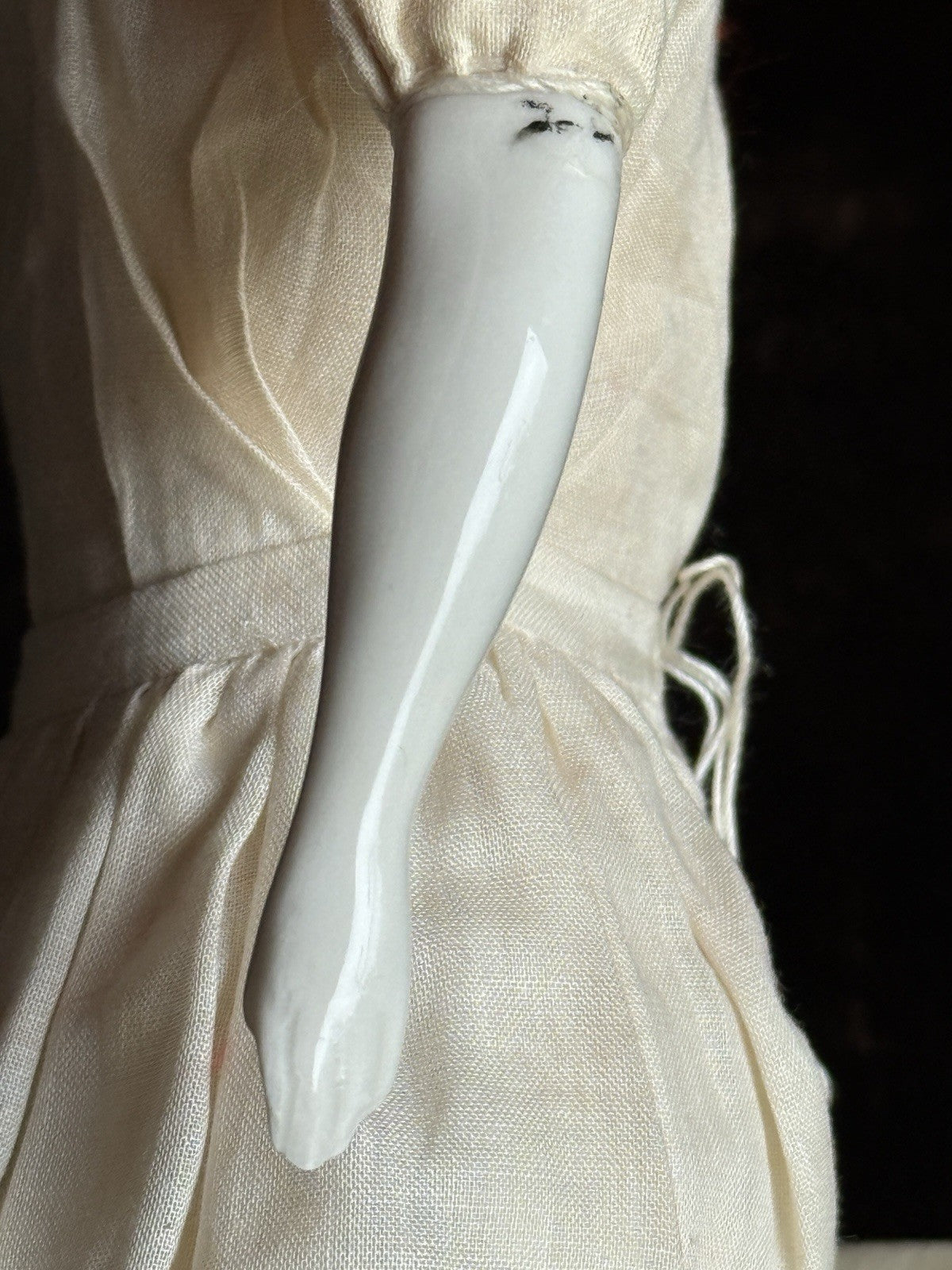 Antique German 14” Flat Top China Head Fashion Doll with Brown Eyes
