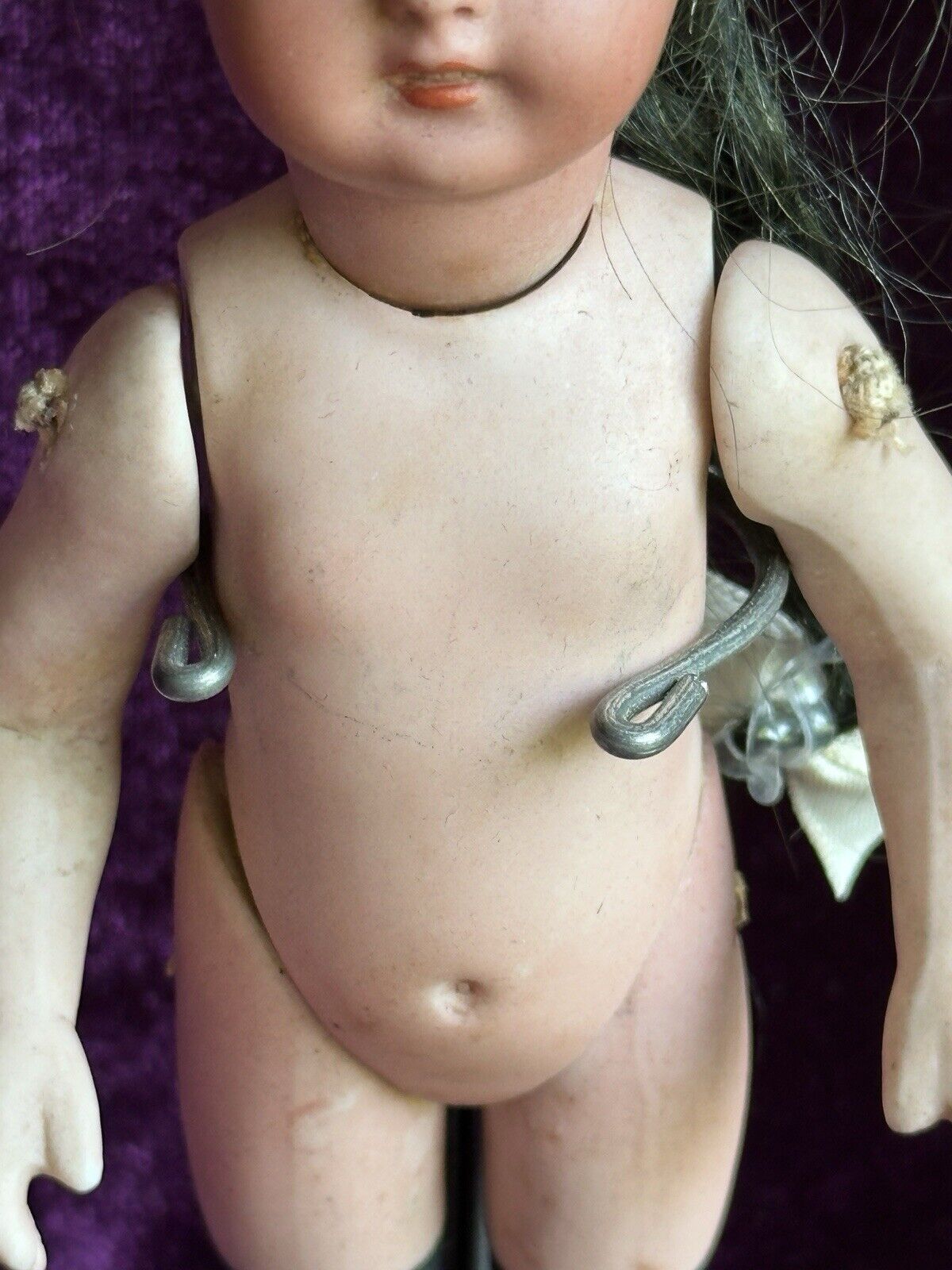 Antique German 7” All Bisque Simon Halbig Dark Complexion Black Stockings Doll