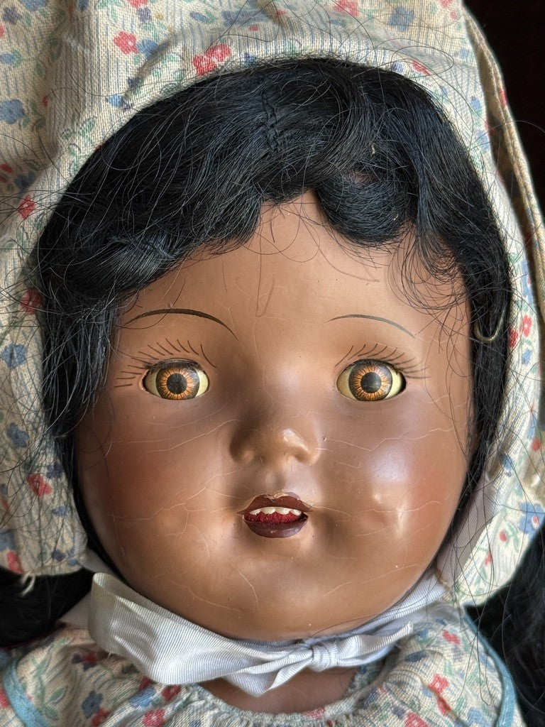 Rare Vintage American 18" Lu Jon Composition Dark Complexion Doll with Tag