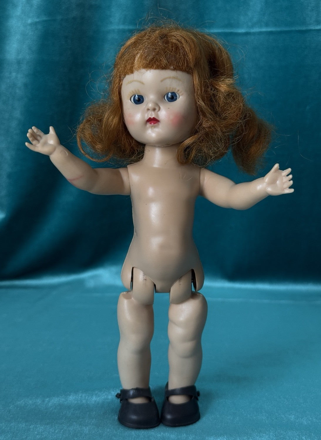 Vintage 1950’s Vogue Hard Plastic SLW Ginny Doll Green Fur Trimmed Coat Outfit