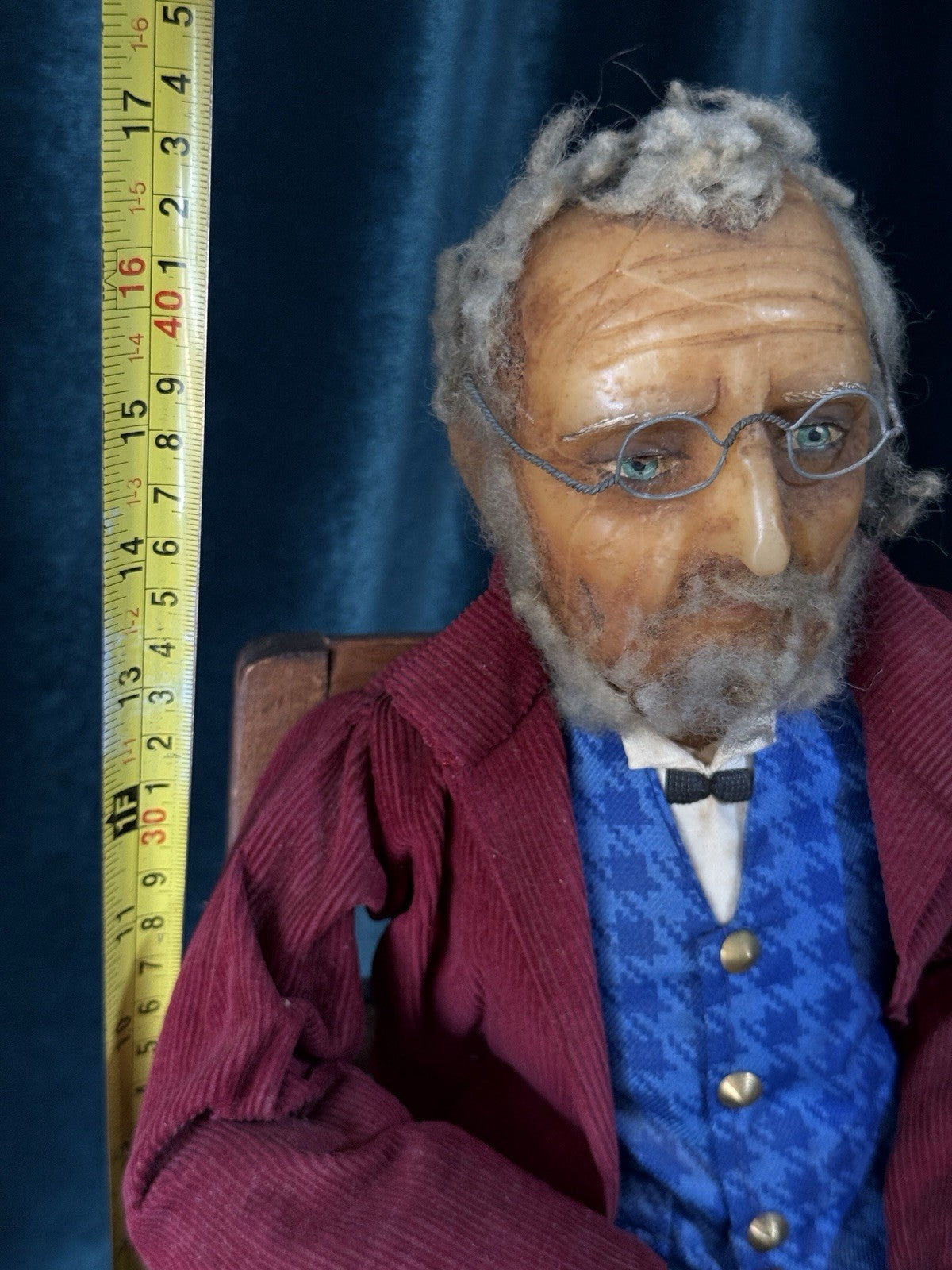 Unidentified Antique Old Men In The Wooden Chair Wax Doll